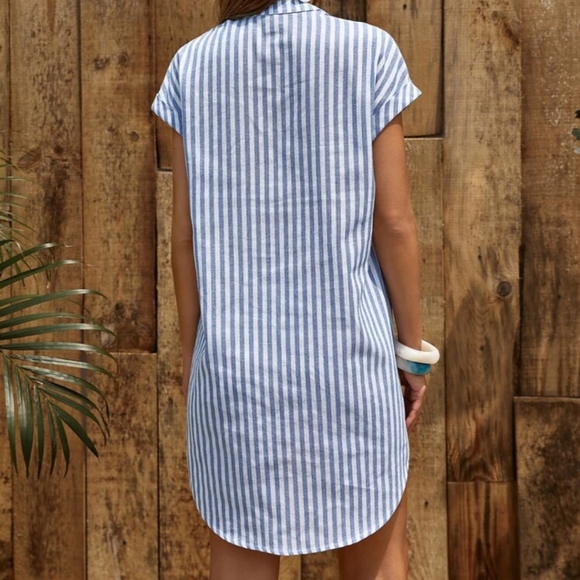NWOT Notch Neck Pocket Patched Striped Dress Without Be - Picture 2 of 3